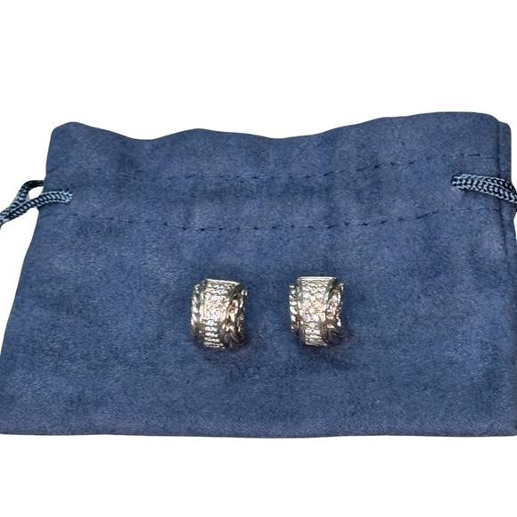 John Hardy Chain LInk Sterling, 18K Gold, Diamond Stud Dome Shaped Earrings - Picture 5 of 8